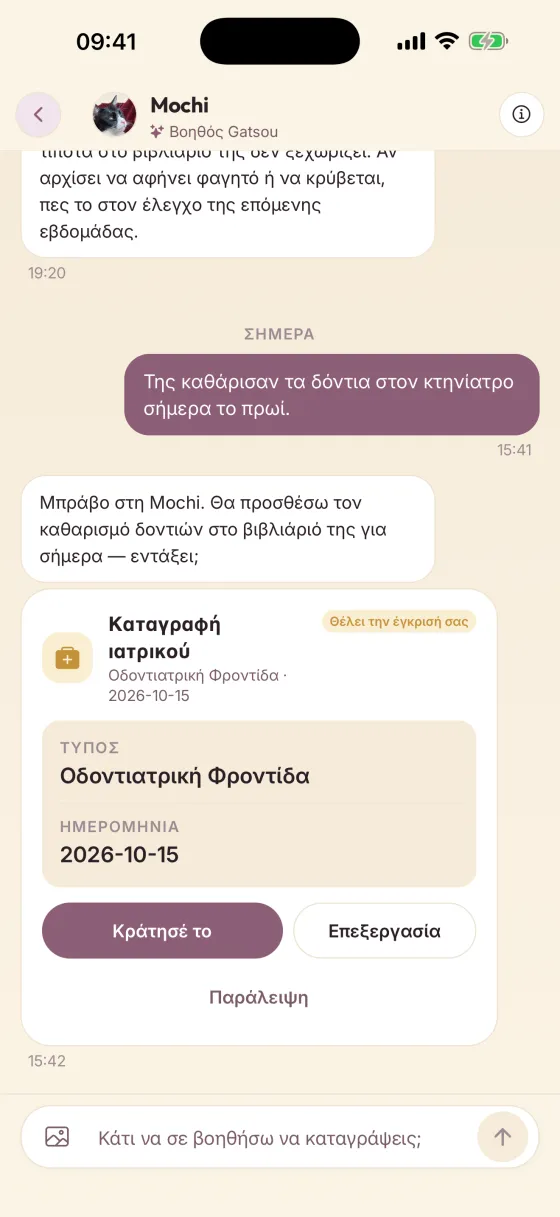 Ο βοηθός του Gatsou ρωτάει πριν αποθηκεύσει έναν καθαρισμό δοντιών στο βιβλιάριο